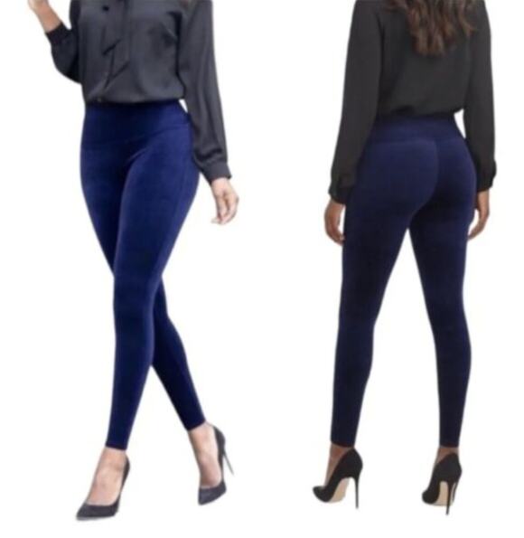 Spanx Pants - Spanx Blue Velvet Ankle Legging High-Rise Waistband Skinny Leg Pull-On Size XL